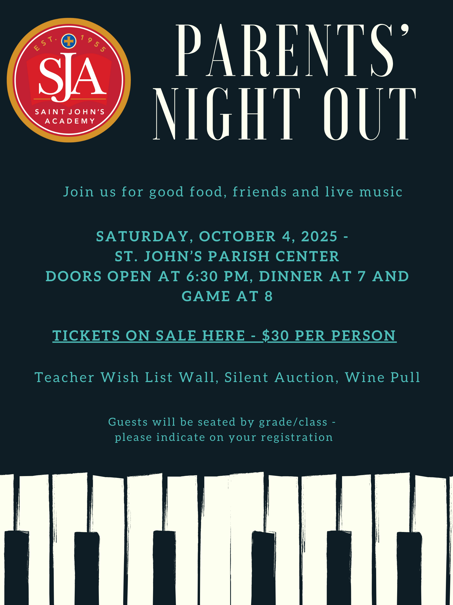 SJA Parents Night Out 2025 flyer