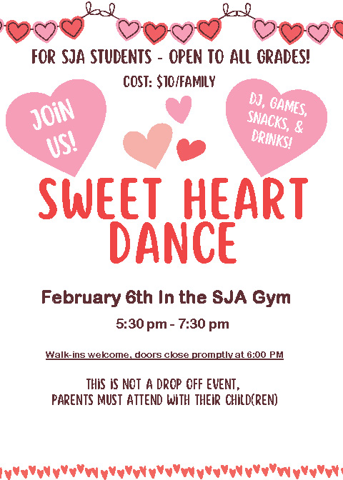 SJA Sweetheart Dance 2026 flyer
